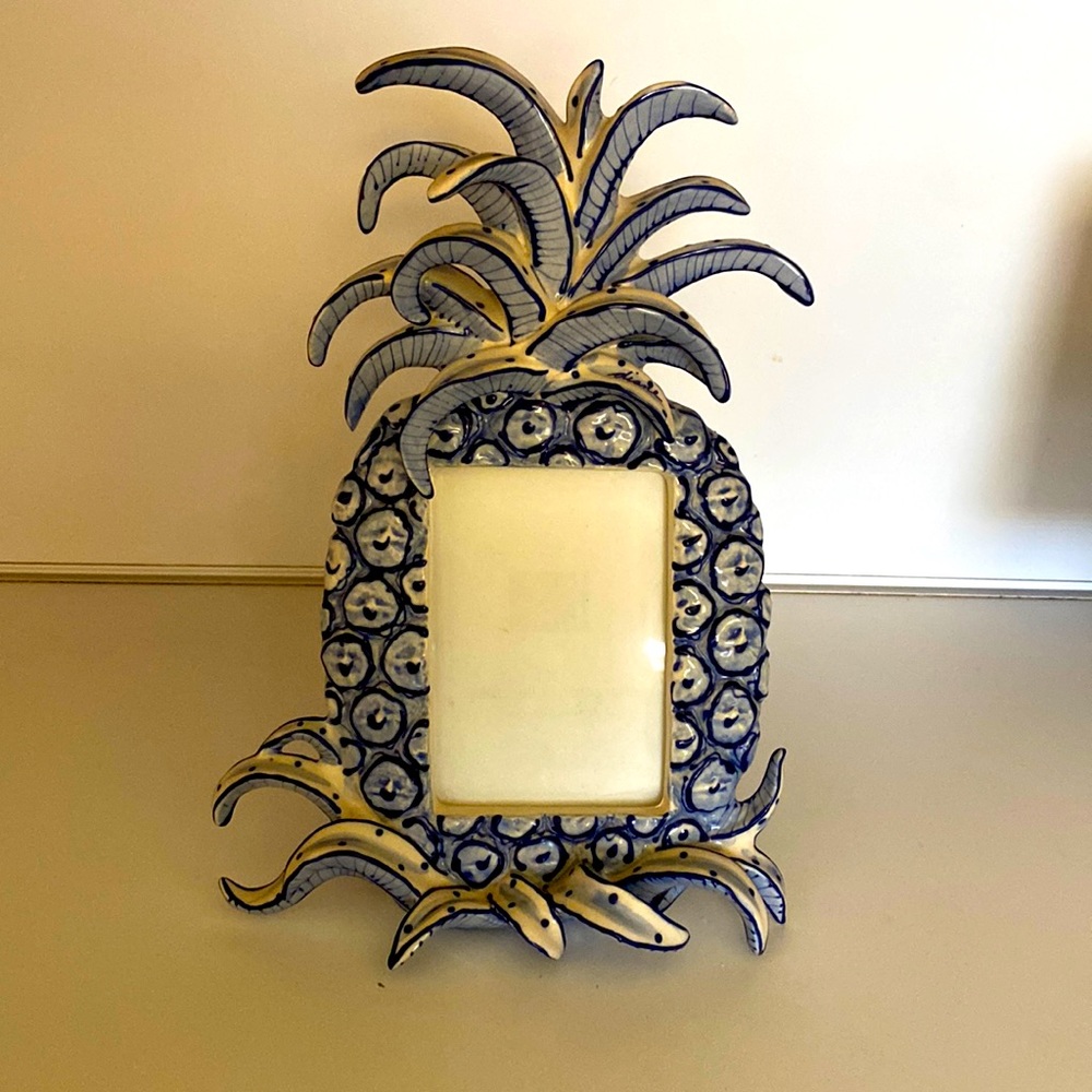 Blue and white pineapple frame
